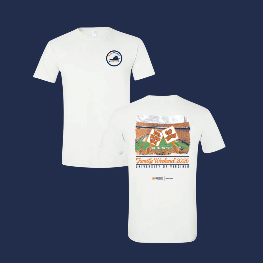Two shirts, one with a logo, the other with a photo and text.